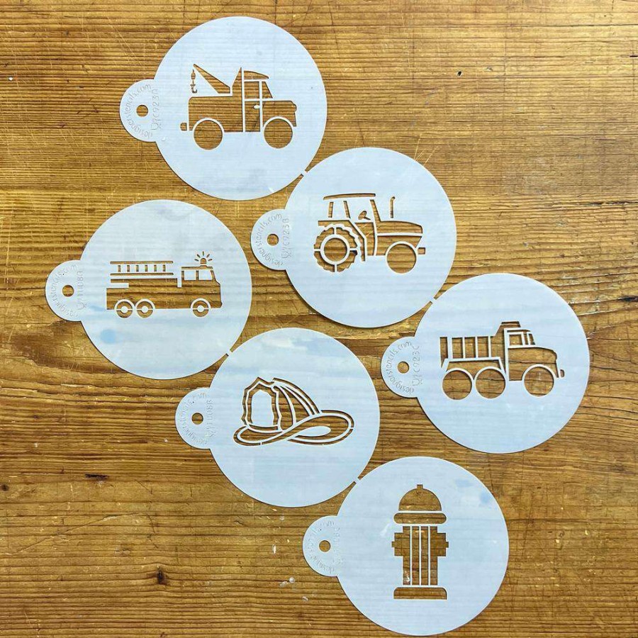 Baking Supplies * | Trucks And Fireman Cookie Stencil Bundle (6 Patterns) By Designer Stencils