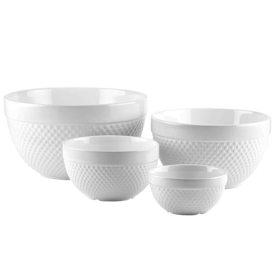 Baking Supplies * | 4-Piece Mixing Bowls Hobnail White By Tabletops Gallery