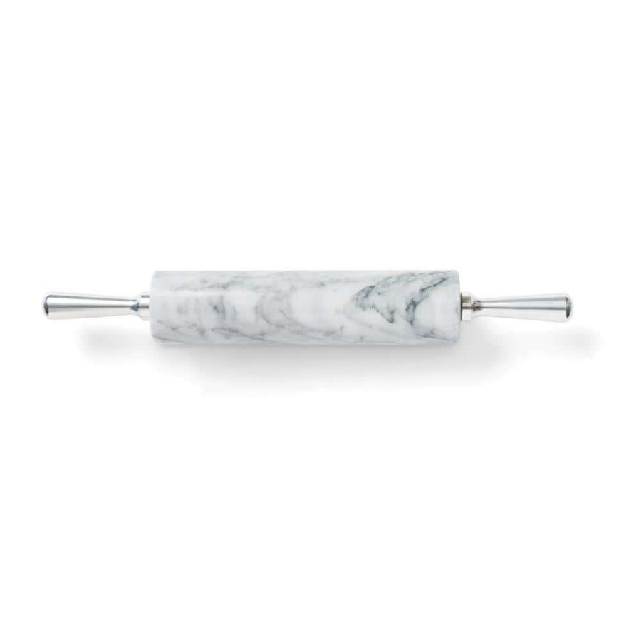 Baking Supplies * | White Marble Rolling Pin And Base With Aluminum Handles By Fox Run