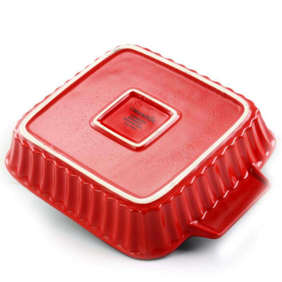 Casserole Dishes * | Denhoff Ribbed 8 In. Square Stoneware Nonstick Casserole Dish In Red By Crock-Pot