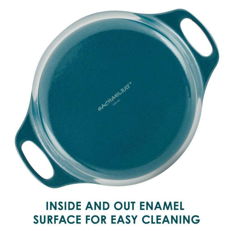 Casserole Dishes * | Create Delicious 4 Qt. Cast Iron Casserole Dish In Teal Shimmer With Griddle Lid By Rachael Ray