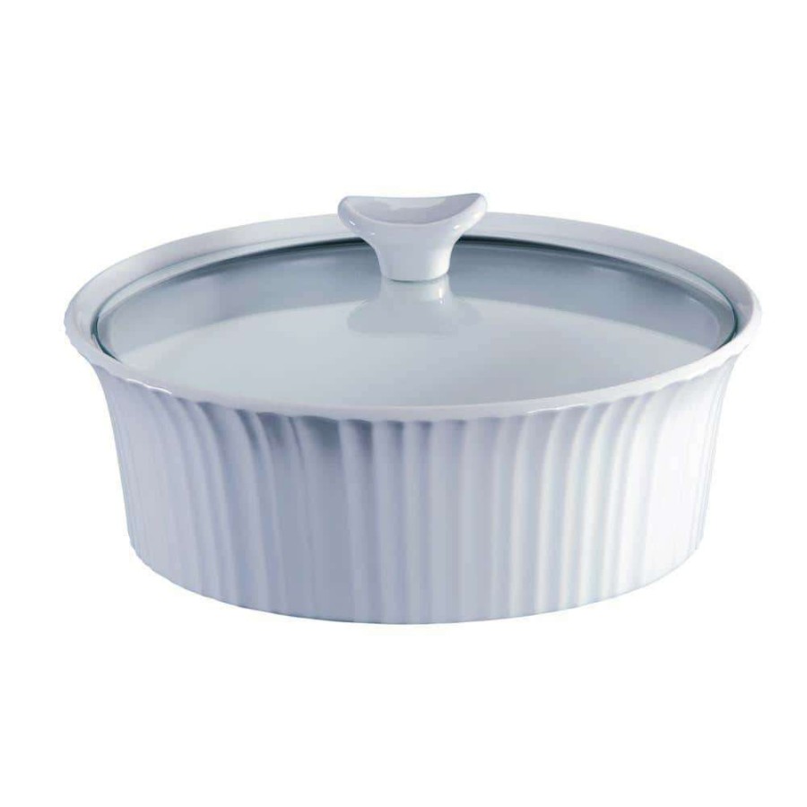 Casserole Dishes * | French White 2.5-Qt Round Ceramic Casserole Dish With Glass Cover By Corningware