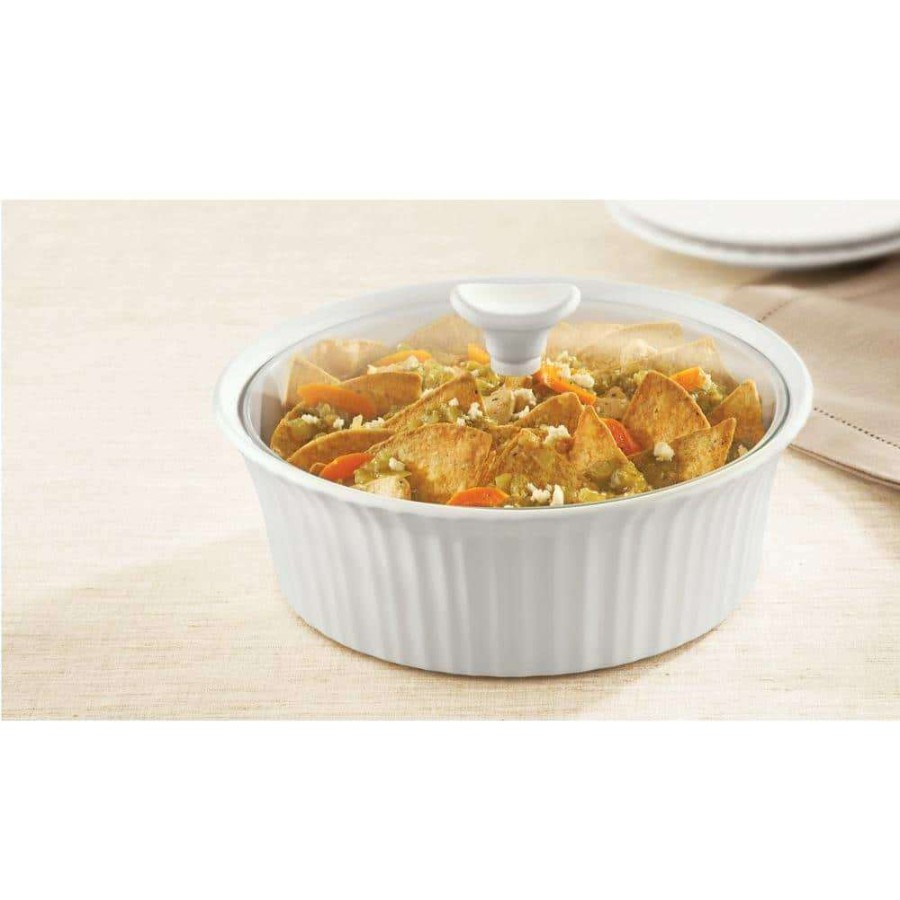 Casserole Dishes * | French White 2.5-Qt Round Ceramic Casserole Dish With Glass Cover By Corningware