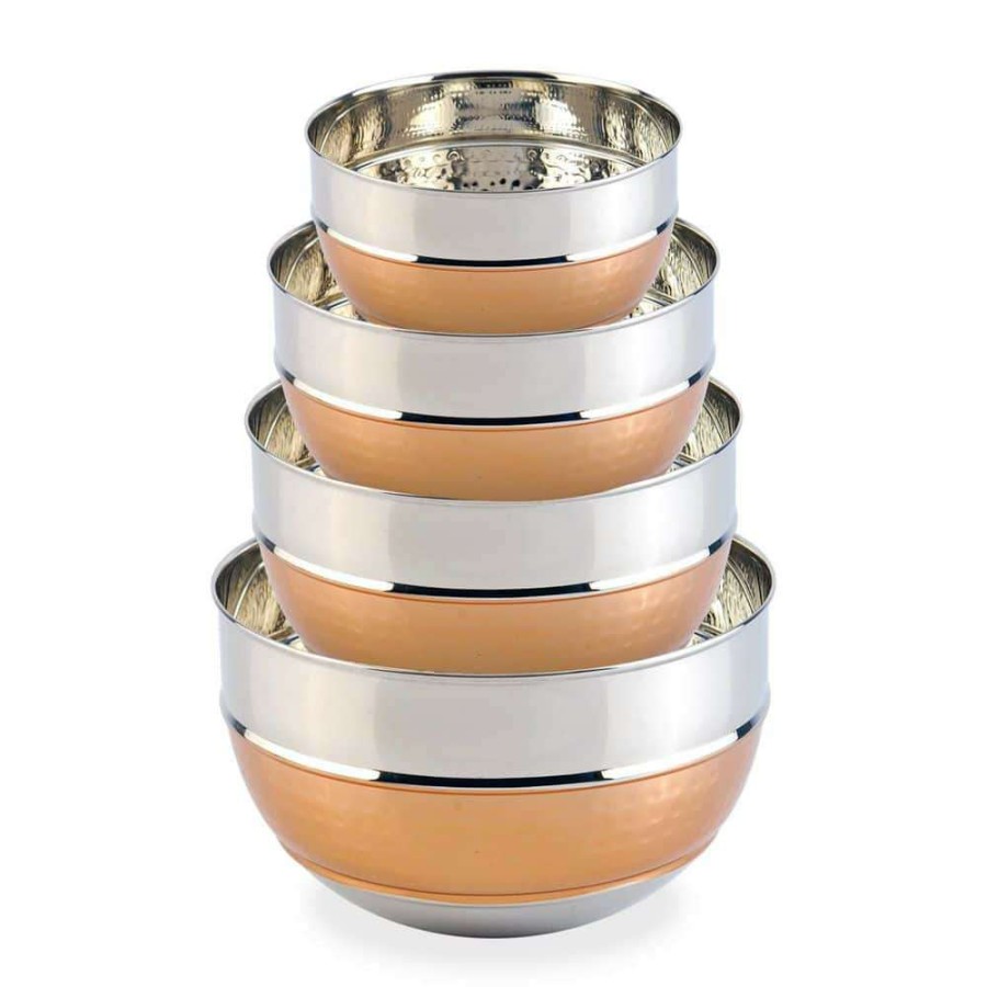Baking Supplies * | 4-Piece Premium 2-Tone Stainless Steel Hammered Mixing Bowl Set By Lexi Home