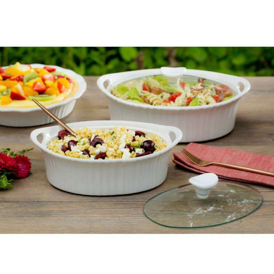 Casserole Dishes * | French White 1.5-Qt Oval Ceramic Casserole Dish With Glass Cover By Corningware