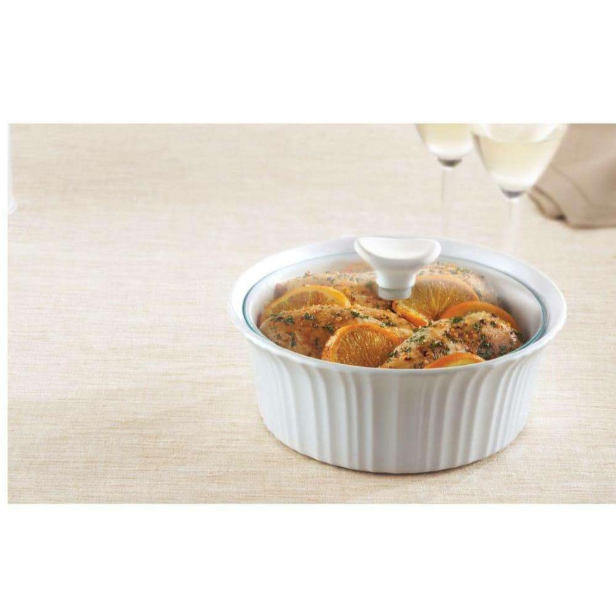 Casserole Dishes * | French White 1.5-Qt Round Ceramic Casserole Dish With Glass Cover By Corningware