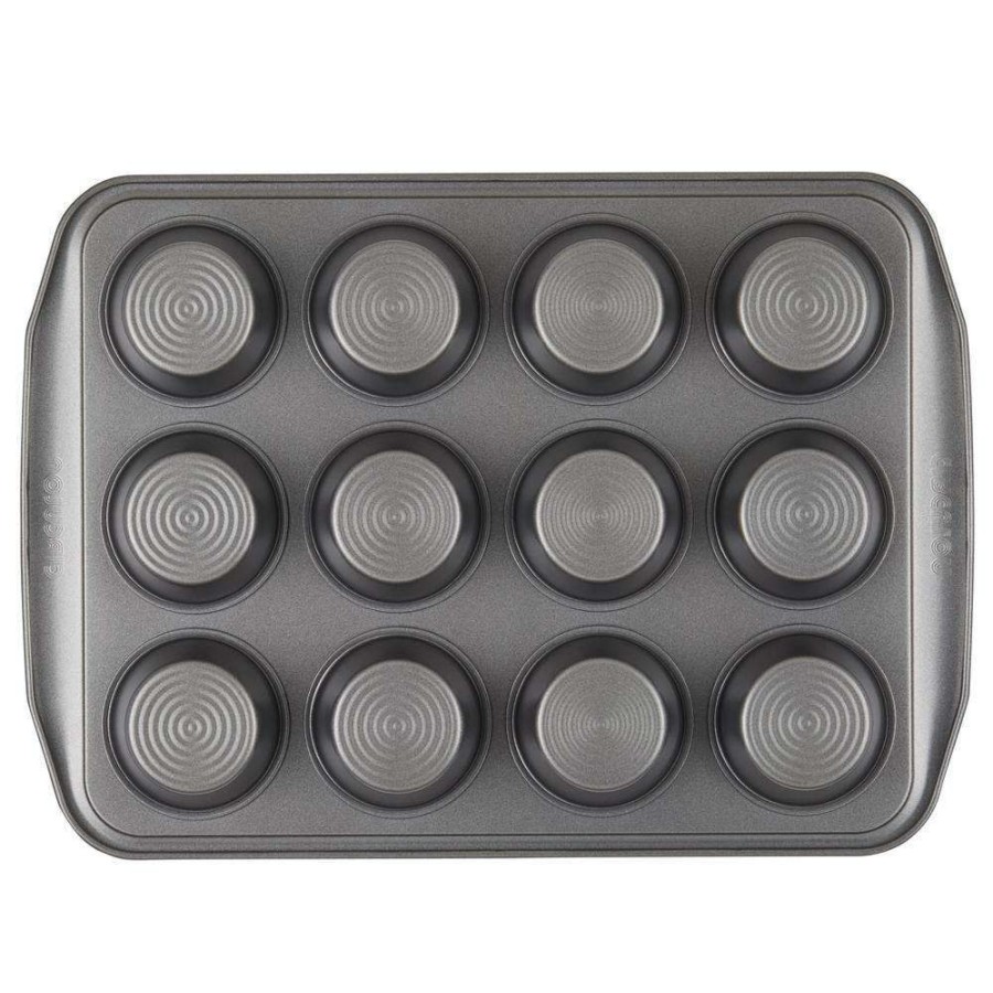 Baking Sheets * | 12-Cup Gray Nonstick Bakeware Muffin Pan By Circulon
